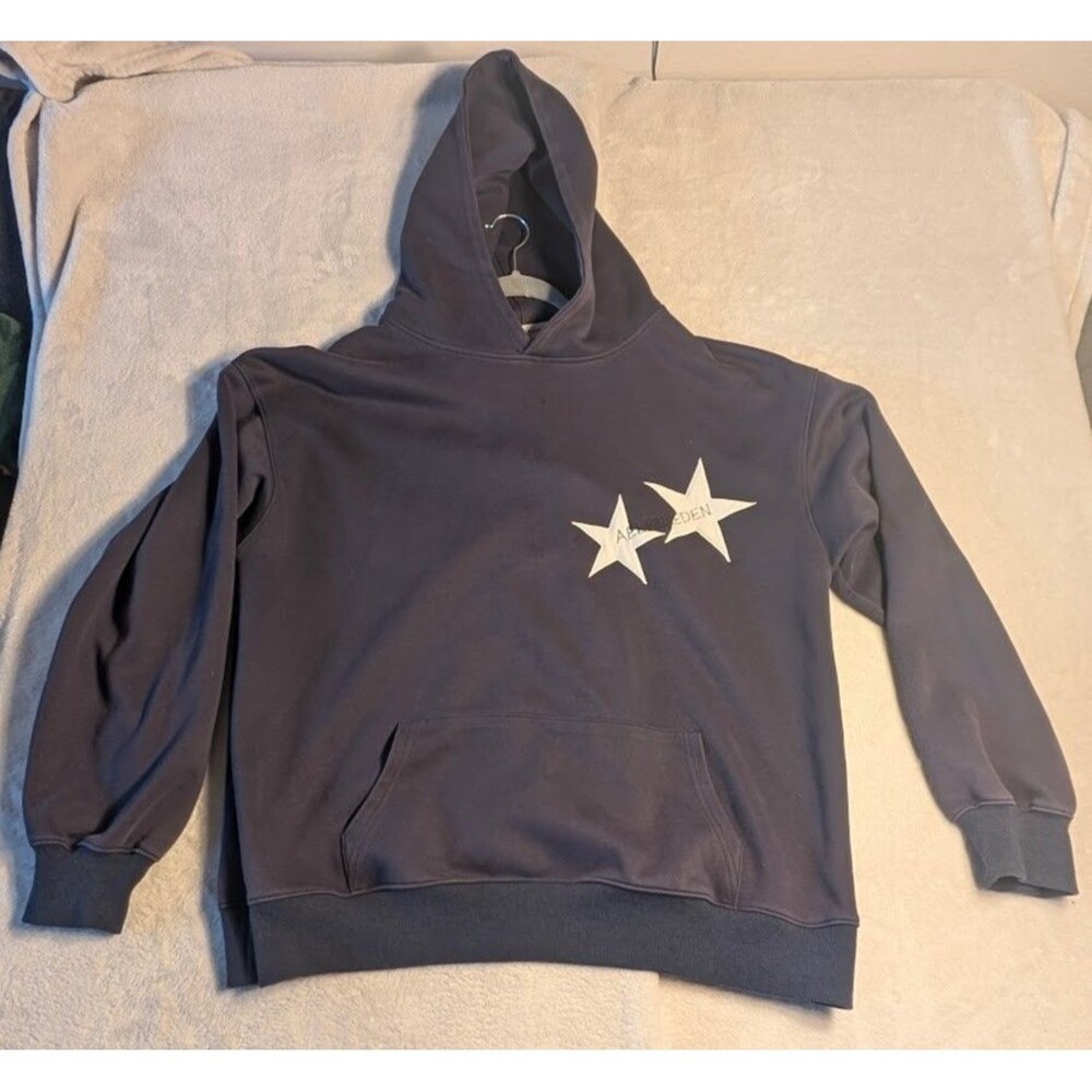 Elfric Eden Large Star Graphic Navy Blue Pullover Double-Sided Hoodie Size Large